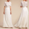 3/4 sleeve White Round neck High waist lace Maxi Dresses