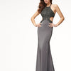 Sleeveless Gray Maxi Round-Neck High Waist Evening Dresses