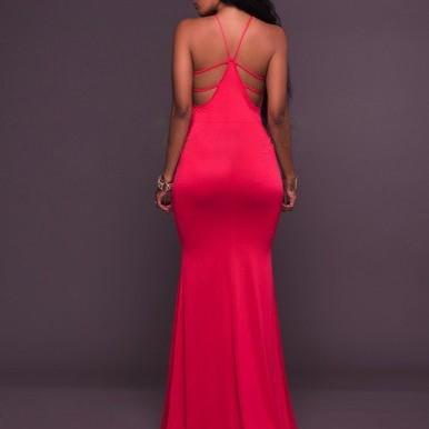 Cross Front Sleeveless Solid Color Off Shoulder Split Evening Dresses