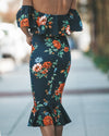 Cold Shoulder Print Midi Off Shoulder High waist Bodycon Dresses