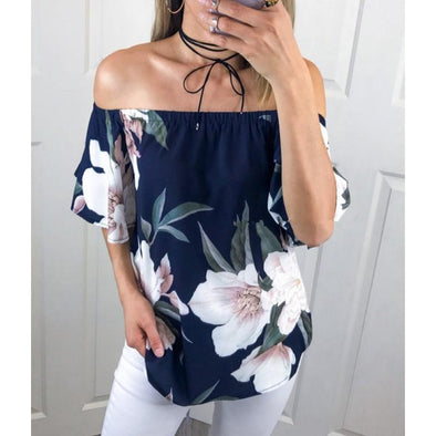 Casual Short sleeve Print Off Shoulder T-shirt