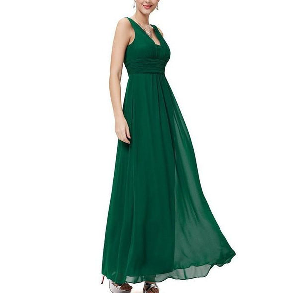 Chiffon Sleeveless Maxi V Neck Elastic Waist Maxi Dresses