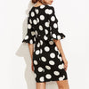 3/4 Sleeve Bell Sleeve Dots Mini Round Neck Bodycon Dresses