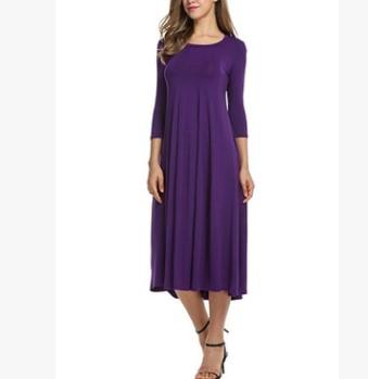 3/4 Sleeve Maxi Round Neck Elastic Waist Vacation Dresses