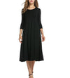 3/4 Sleeve Maxi Round Neck Elastic Waist Vacation Dresses