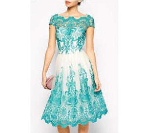 Cap sleeve Knee length Bowknot collar Lace Dresses