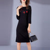 Cotton 3/4 Sleeve Print Square Collar Embroidery Bodycon Dresses