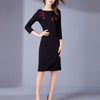 Cotton 3/4 Sleeve Print Square Collar Embroidery Bodycon Dresses