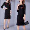 Cotton 3/4 Sleeve Print Square Collar Embroidery Bodycon Dresses