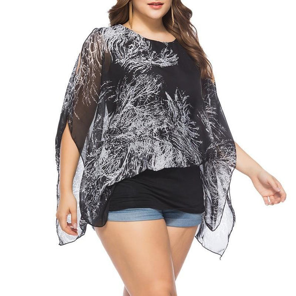 Casual 3/4 sleeve Print Round neck Plus size Tops