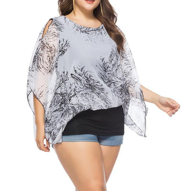 Casual 3/4 sleeve Print Round neck Plus size Tops