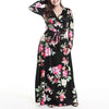 Casual Long sleeve Print V neck Plus size maxi Dresses