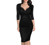 3/4 Sleeve Hit Color Mini V-neck High Waist Bodycon Dresses