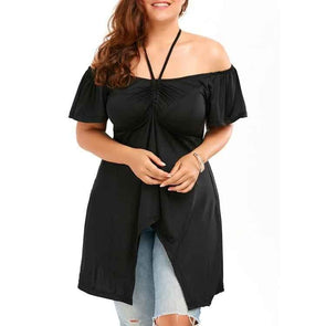 Casual Short sleeve Solid Color Off shoulder Plus size casual Dresses