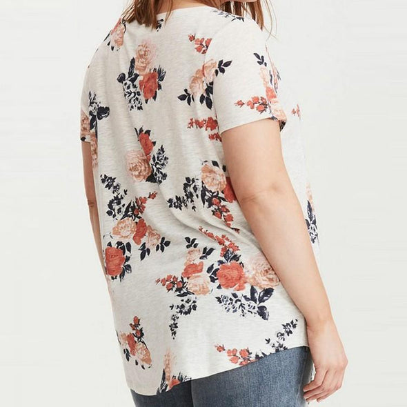 Casual Short sleeve Print V neck Plus size Tops