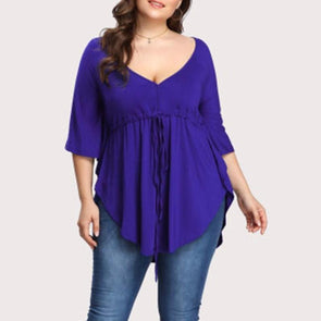 Casual Short sleeve Solid Color V neck Plus size Tops