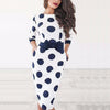 3/4 Sleeve Dots Round Neck Split Bowknot Bodycon Dresses