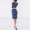 3/4 Sleeve Dots Round Neck Split Bowknot Bodycon Dresses