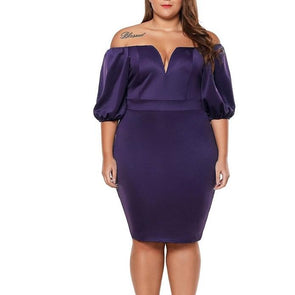 Casual Short sleeve Solid Color Off shoulder Plus size bodycon Dresses