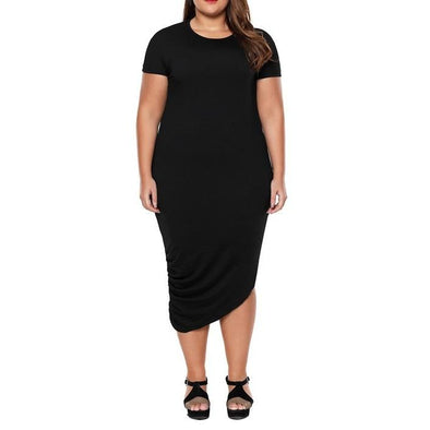 Casual Short sleeve Solid Color Round neck Plus size maxi Dresses