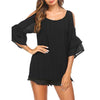 Chiffon 3/4 sleeve Bell sleeve Solid Color T-shirt