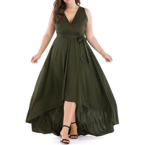 Casual Sleeveless Solid Color V-Neck Plus Size Maxi Dress