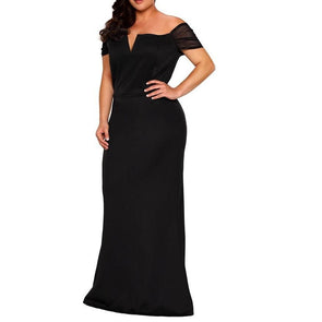 Casual Short sleeve Solid Color Off shoulder Plus size maxi Dresses