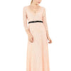 3/4 Sleeve Solid Color maxi v neck High waist bandage Lace Dresses