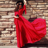 3/4 Sleeve Lotus Leaf Sleeve V Neck Openwork Maxi Dresses