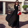 3/4 Sleeve Lotus Leaf Sleeve V Neck Openwork Maxi Dresses