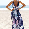 Cotton Sleeveless Print Cross back Bandage Maxi Dresses