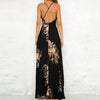 Chiffon Sleeveless Halterneck Print Patchwork Maxi Dresses