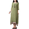 Cotton and Linen 3/4 sleeve Solid Color Maxi Round neck Maxi Dresses