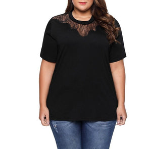 Casual Short sleeve Solid Color Lsce Plus size Tops