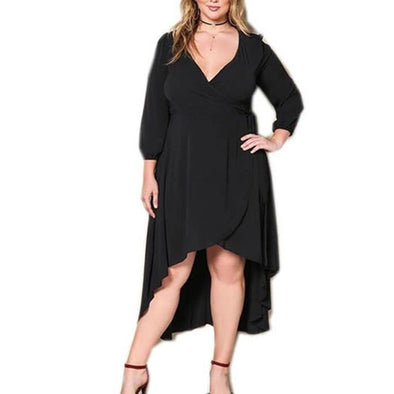 Casual Long sleeve Solid Color V neck Plus size maxi Dresses