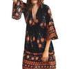 Beautiful Bohemia Floral Deep V Neck Trumpet Sleeve Vacation Dresses