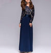 Blue Long sleeve Maxi Round neck Patchwork High waist Lace Maxi Dresses