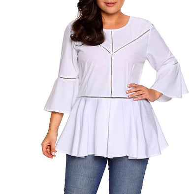 Casual 3/4 sleeve Bell-sleeve Solid Color Plus size Tops