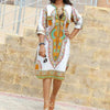 3/4 Sleeve Print Knee Length V Neck Shift Dresses