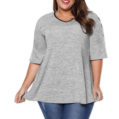 Casual Long sleeve Solid Color Round neck Plus size Tops