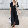 Cotton Wood ear sleeve Elastic waist Maxi Dresses