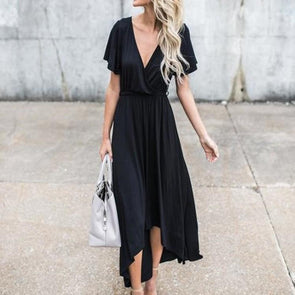 Cotton Wood ear sleeve Elastic waist Maxi Dresses