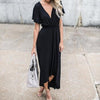 Cotton Wood ear sleeve Elastic waist Maxi Dresses