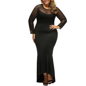 Casual Long sleeve Solid Color Round neck Plus size maxi Dresses