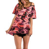 Camouflage Cold Shoulder Cotton T-Shirt