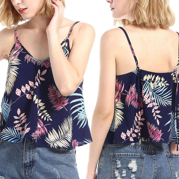 Chiffon Sleeveless Print Mini Tops