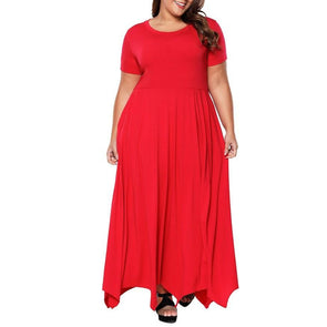Casual Short sleeve Solid Color Round neck Plus size maxi Dresses