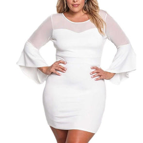 Casual Long sleeve Bell-sleeve Solid Color Pachwork Plus size bodycon Dresses