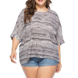 Casual 3/4 sleeve Hit Color Round neck Plus size Tops