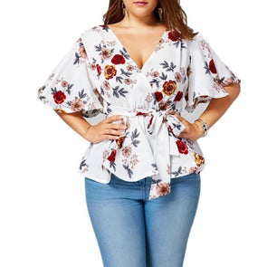 Casual Short sleeve Bell-sleeve Print Plus size Tops